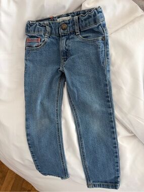 Kids Medium Blue Denim Jeans with Orange Stitch Accent